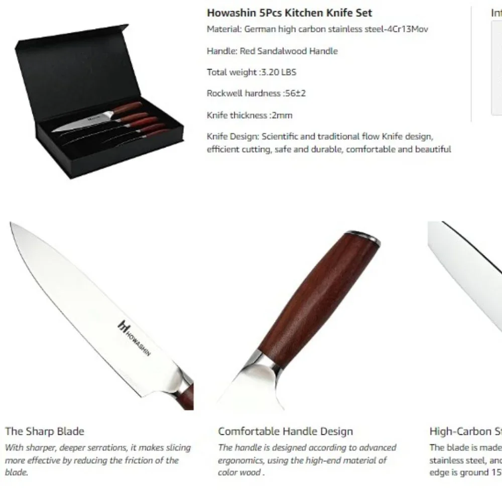 5 pcs - Professional Kitchen Knife Set with Red Sandalwood Handles